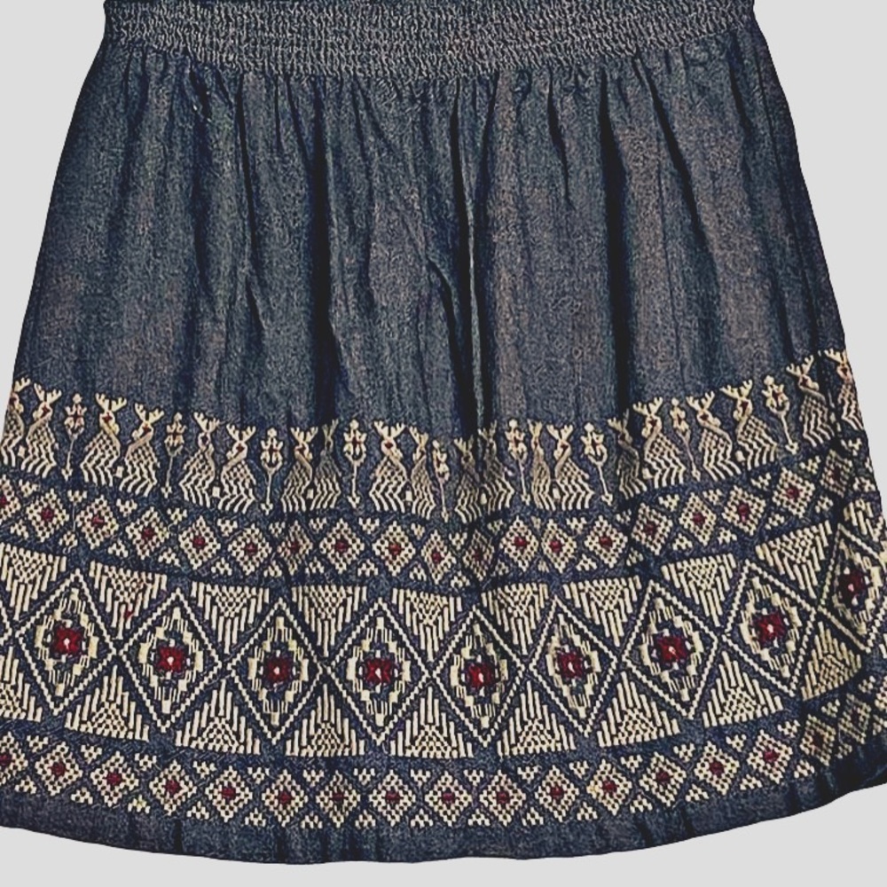 🌴Lucky Brand Mexican Embroidered Denim Skirt, Size M